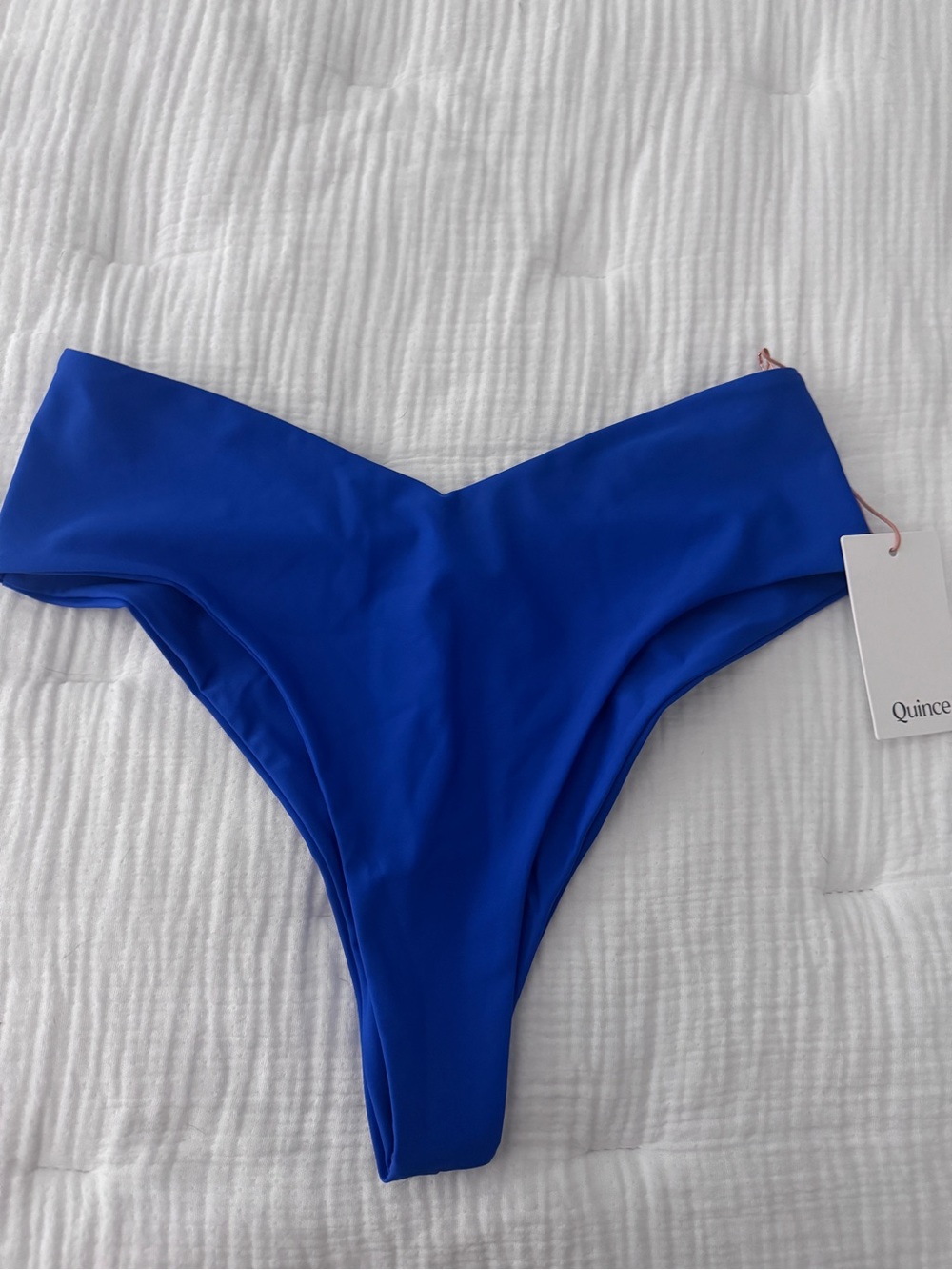 Quince Bold Cobalt V‑Front High‑Cut Bikini Bottom